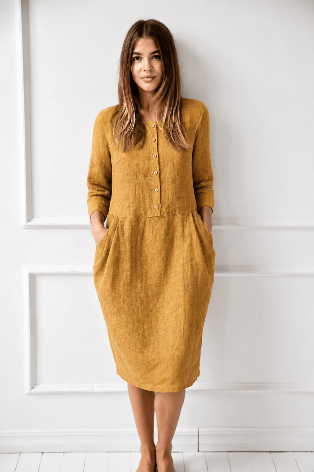 1230 honey Lanena obleka