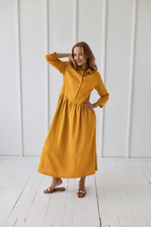Lanena obleka 1245 MUSTARD XS Lanena obleka 1245 MUSTARD XS