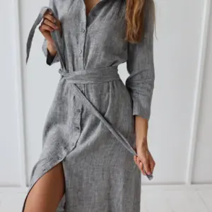 1260 grey melange lanena obleka
