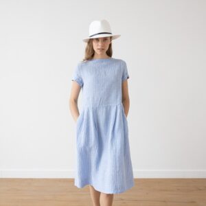 Lanena obleka Adel NAVY STRIPE S,M,L