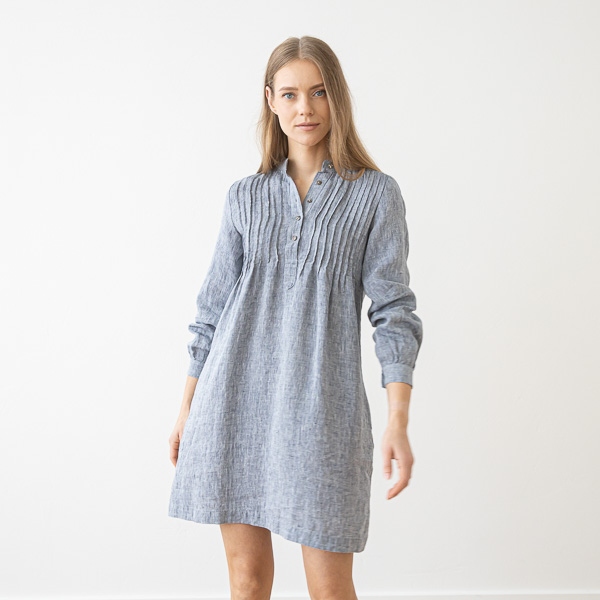 Lanena obleka NAVY MELANGE XS Lanena obleka NAVY MELANGE XS