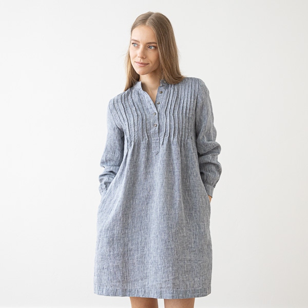 Lanena obleka NAVY MELANGE XS Lanena obleka NAVY MELANGE XS