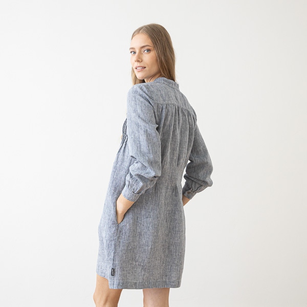 Lanena obleka NAVY MELANGE XS Lanena obleka NAVY MELANGE XS