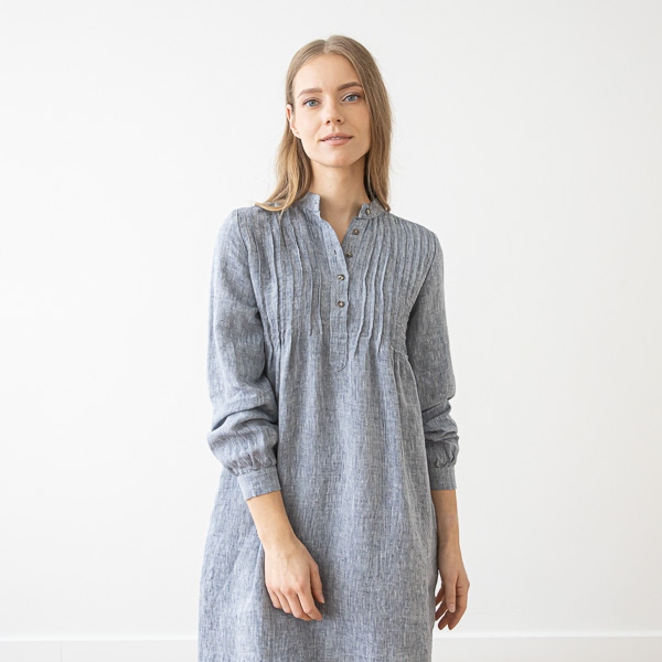 Lanena obleka NAVY MELANGE XS Lanena obleka NAVY MELANGE XS