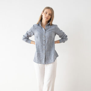 Srajca 100% lan Ernesto NAVY MELANGE M,L