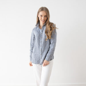 Srajca 100% lan Ernesto NAVY MELANGE M,L