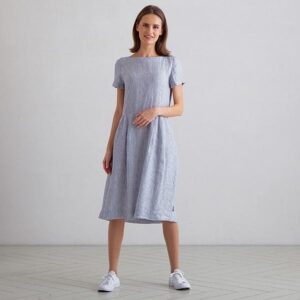Lanena obleka Adel NAVY STRIPE L Lanena obleka Adel NAVY STRIPE L