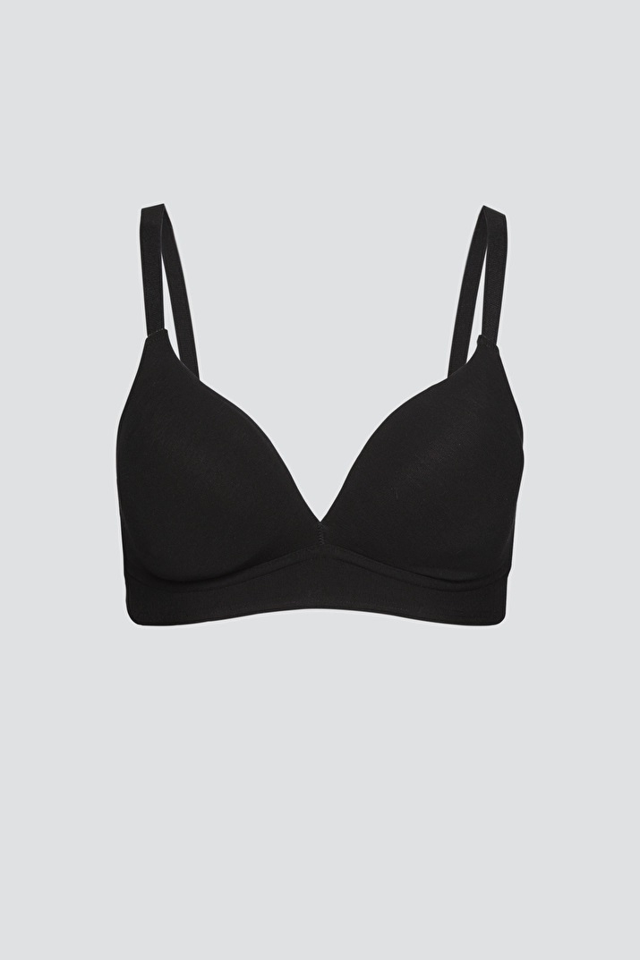 Eko Bombažni Podloženi Nedrček, brez žičke ČRN