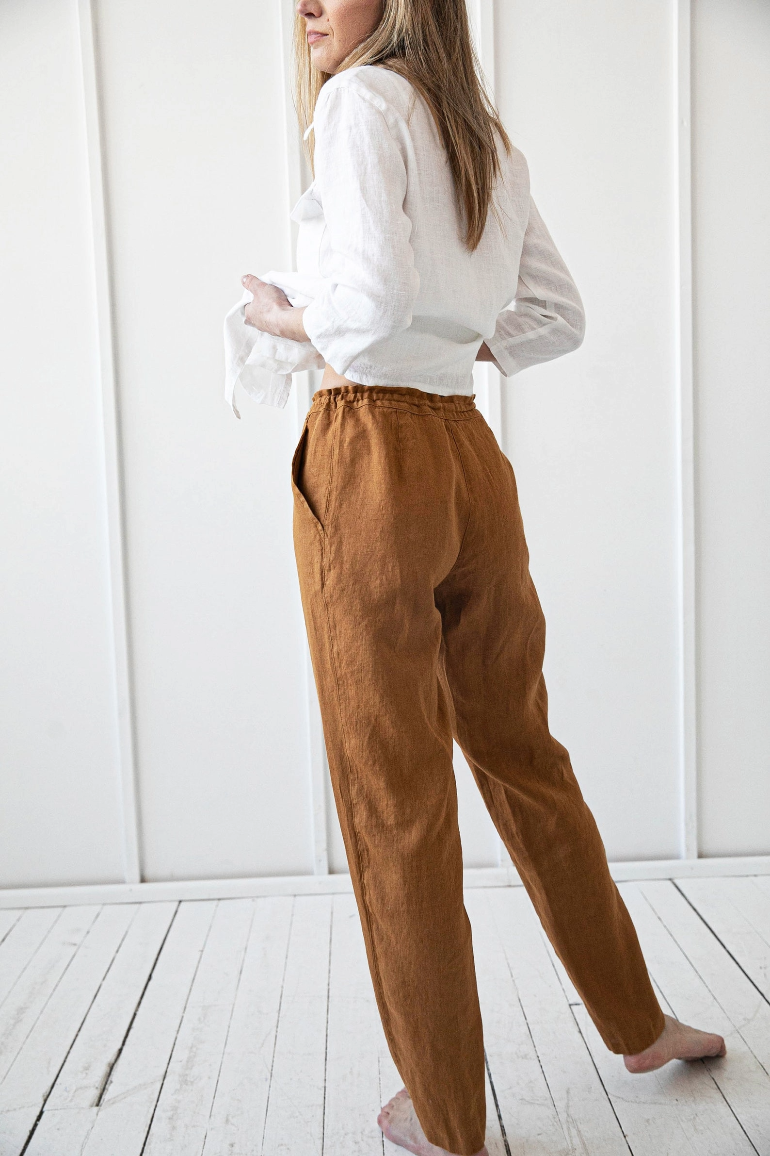 Ženske hlače 1313 100% lan, HONEY S