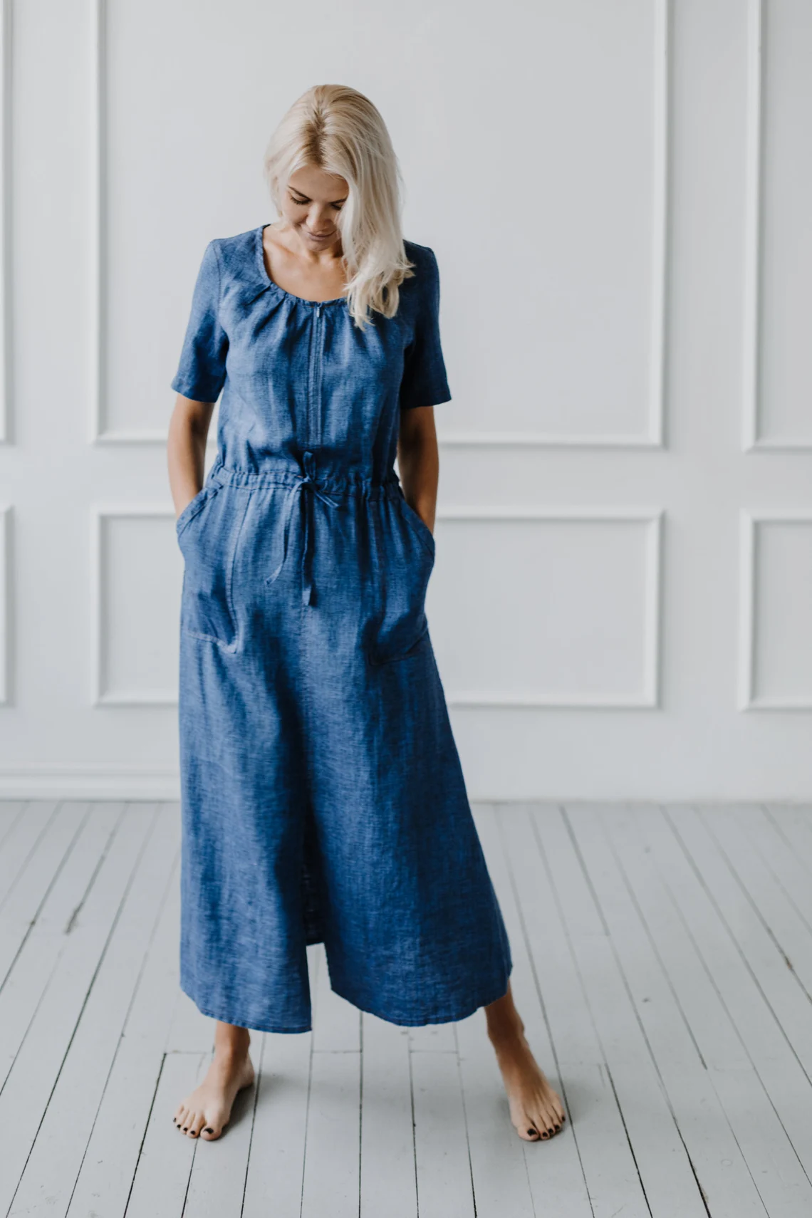 Obleka ženska 1286 100% lan, več barv in velikosti