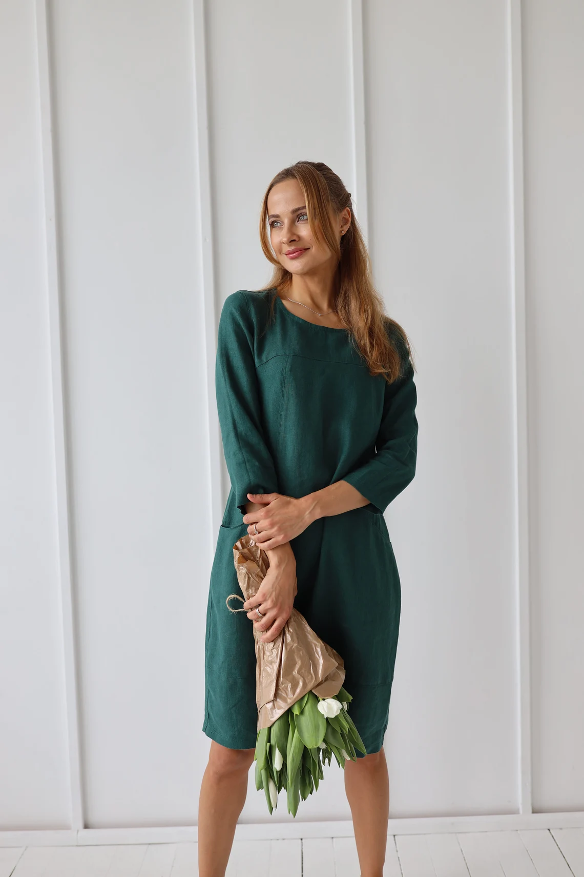 Obleka 3/4 rokav 1258 100% lan