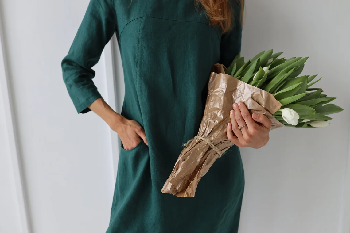 Obleka 3/4 rokav 1258 100% lan