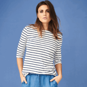 Ženska majica 3/4 rokavi iz 100% eko bombaža črte TEMNO MODRA