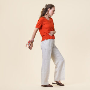 Ženski TS KR 100% lan ORANŽNO RDEČA