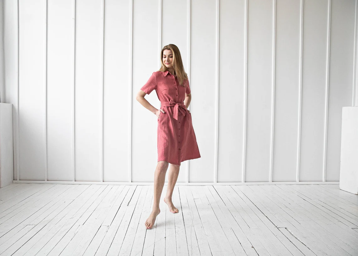 Srajčna obleka KR 1270, 100% lan