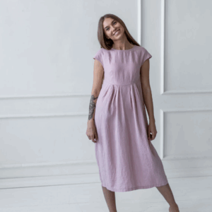 Obleka 1207, 100% lan, icy pink M Obleka 1207, 100% lan, icy pink M