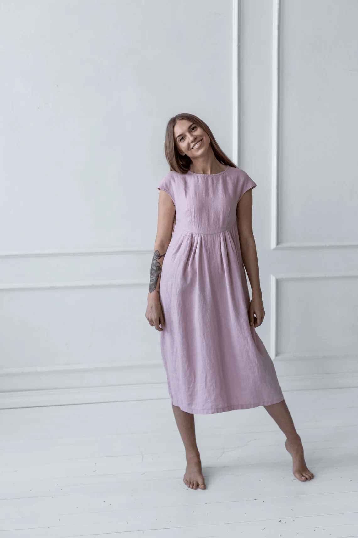 Obleka 1207, 100% lan, icy pink M Obleka 1207, 100% lan, icy pink M