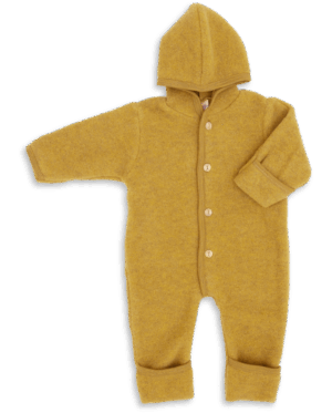 Otroški pajac s kapuco saffron - flis 100% volna od 50-92