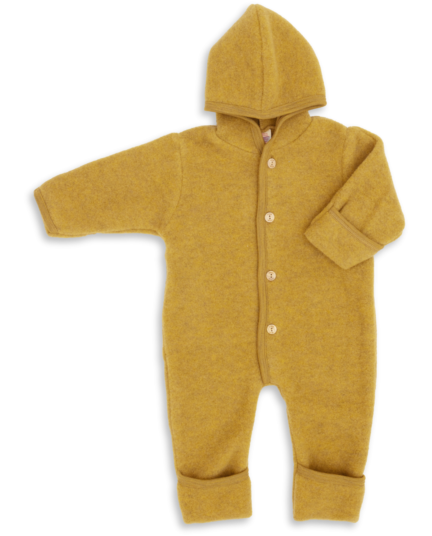 Otroški pajac s kapuco saffron - flis 100% volna od 50-92