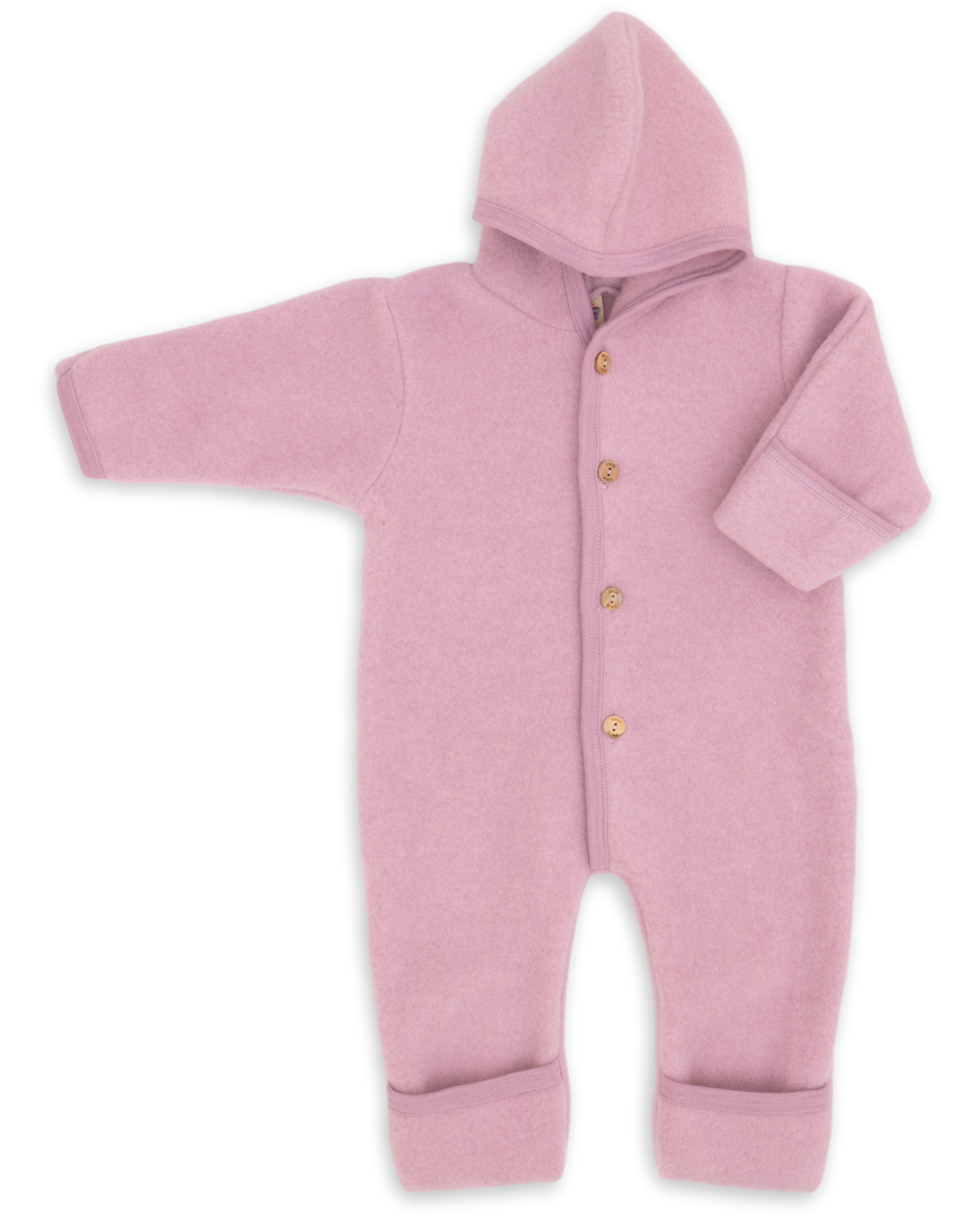 Otroški pajac s kapuco rosa - flis 100% volna od 50-92