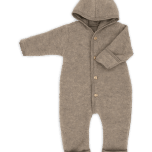 Otroški pajac s kapuco walnut - flis 100% volna od 50-92