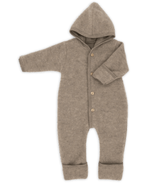 Otroški pajac s kapuco walnut - flis 100% volna od 50-92