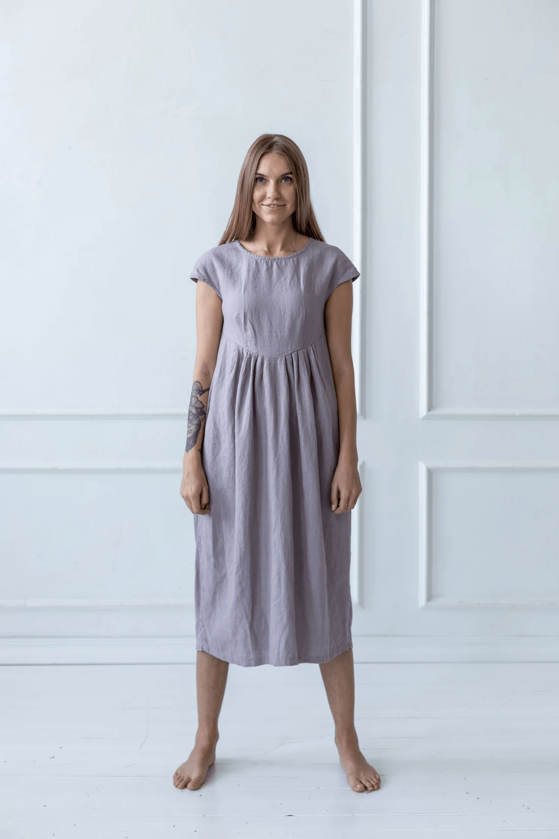 Obleka 1207, 100% lan, lavander S Obleka 1207, 100% lan, lavander S
