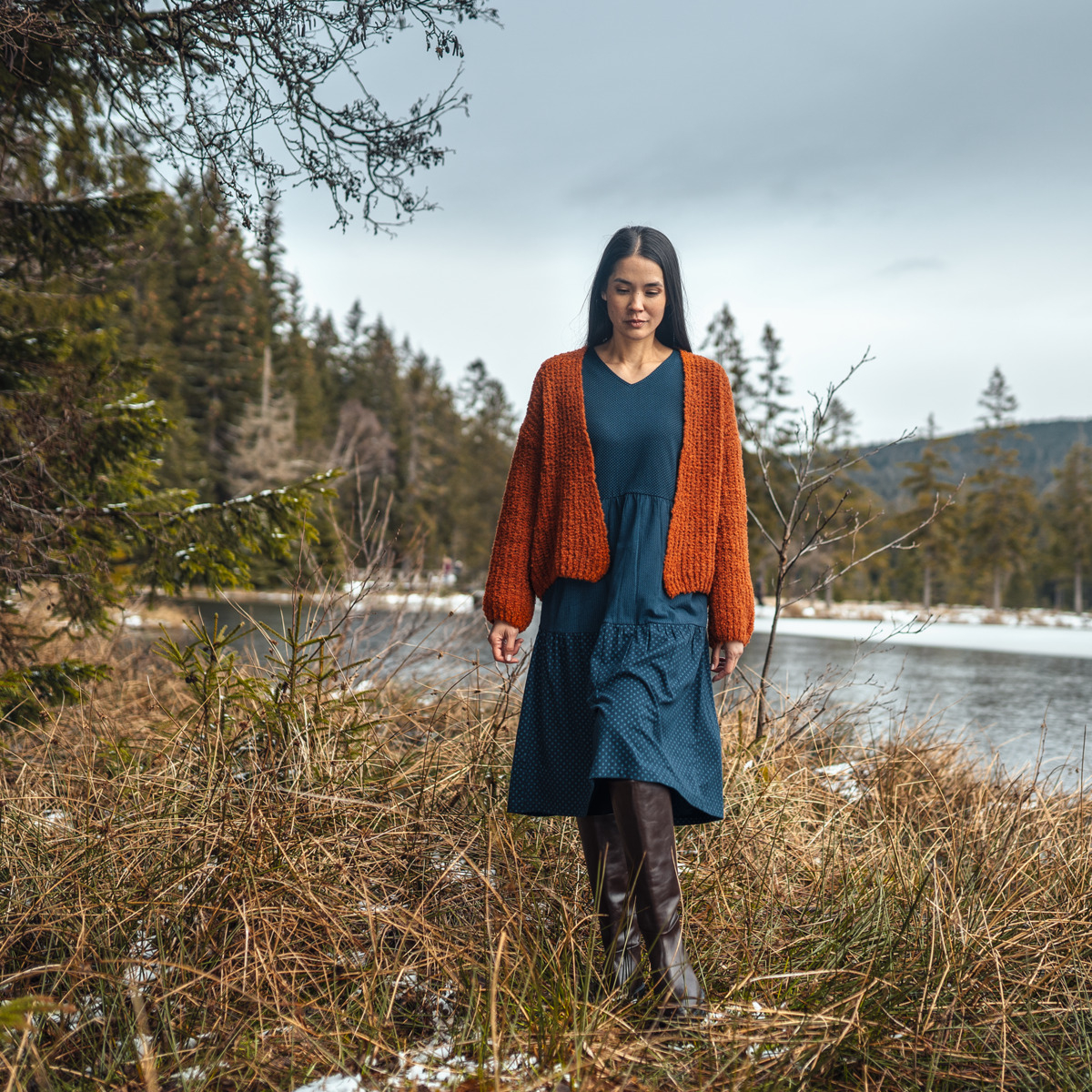 Ženska obleka 52% ekološki bombaž, viskoza bambus MODRA S,M