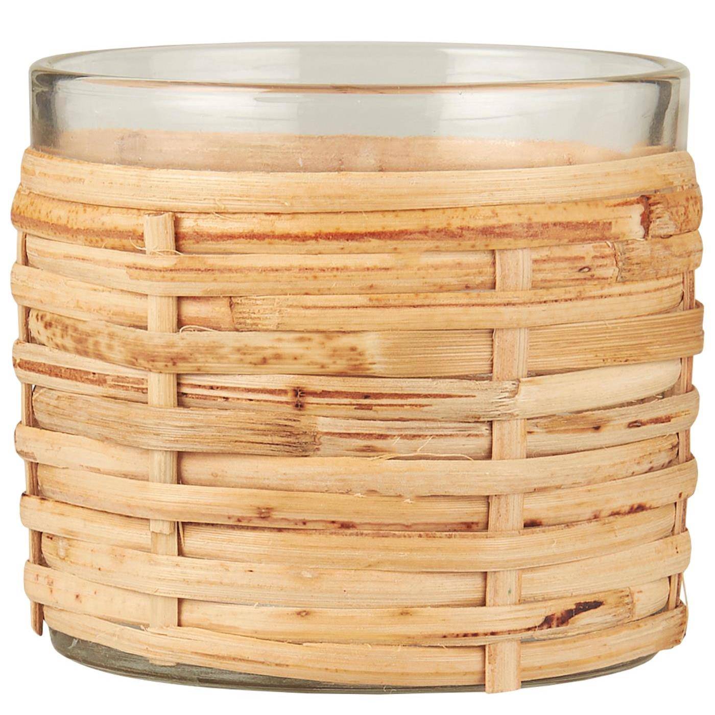 Svečnik steklo ratan Svečnik steklo ratan