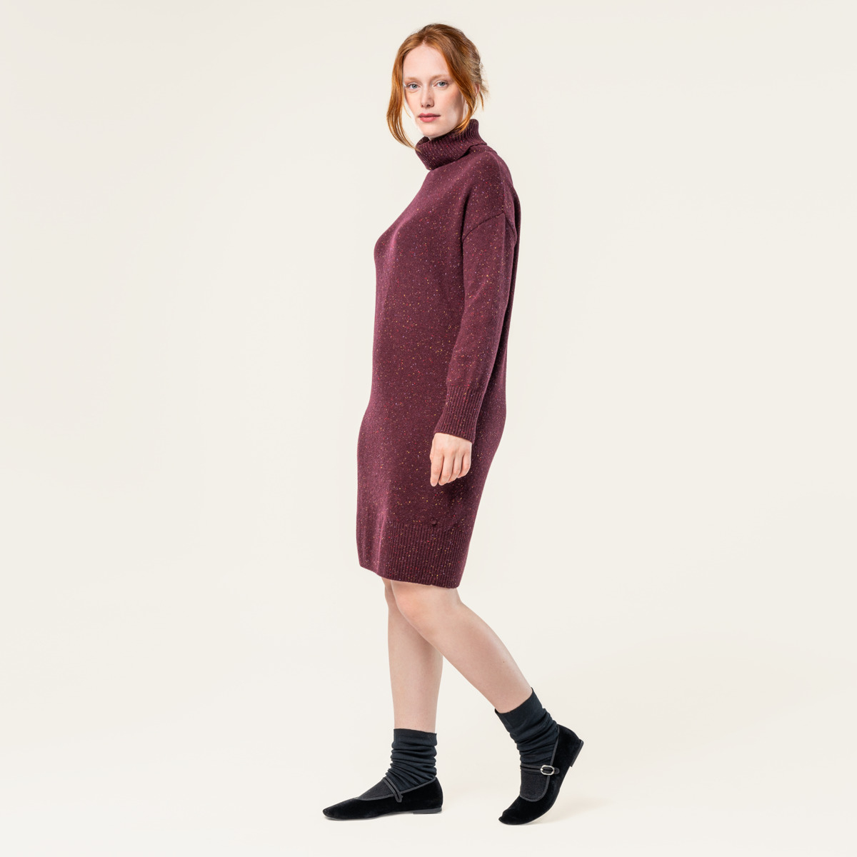 Ženska obleka Pacifica 100% volna BURGUNDY