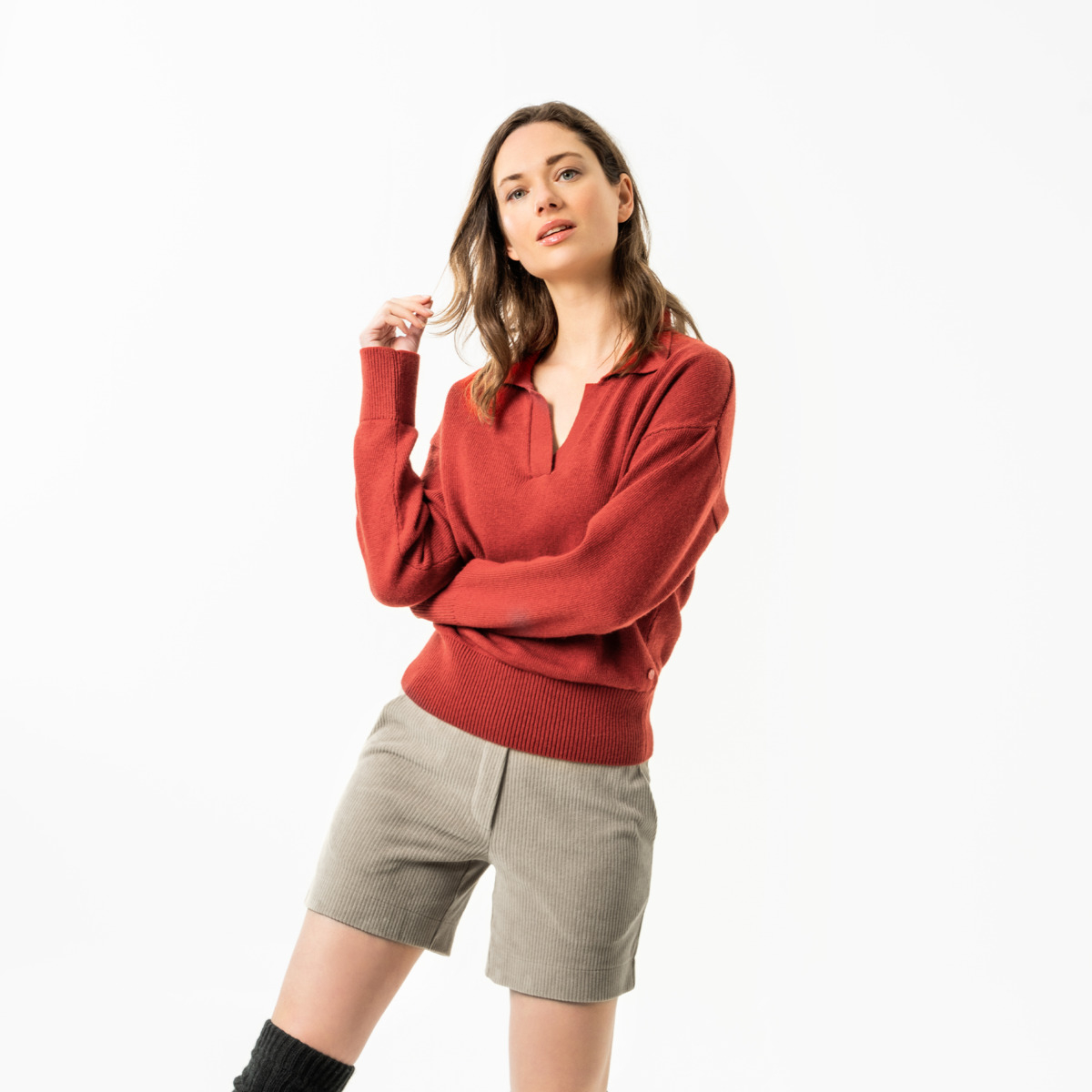 Ženski pulover Ulana 65% eko bombaž, 35% volna - RDEČ