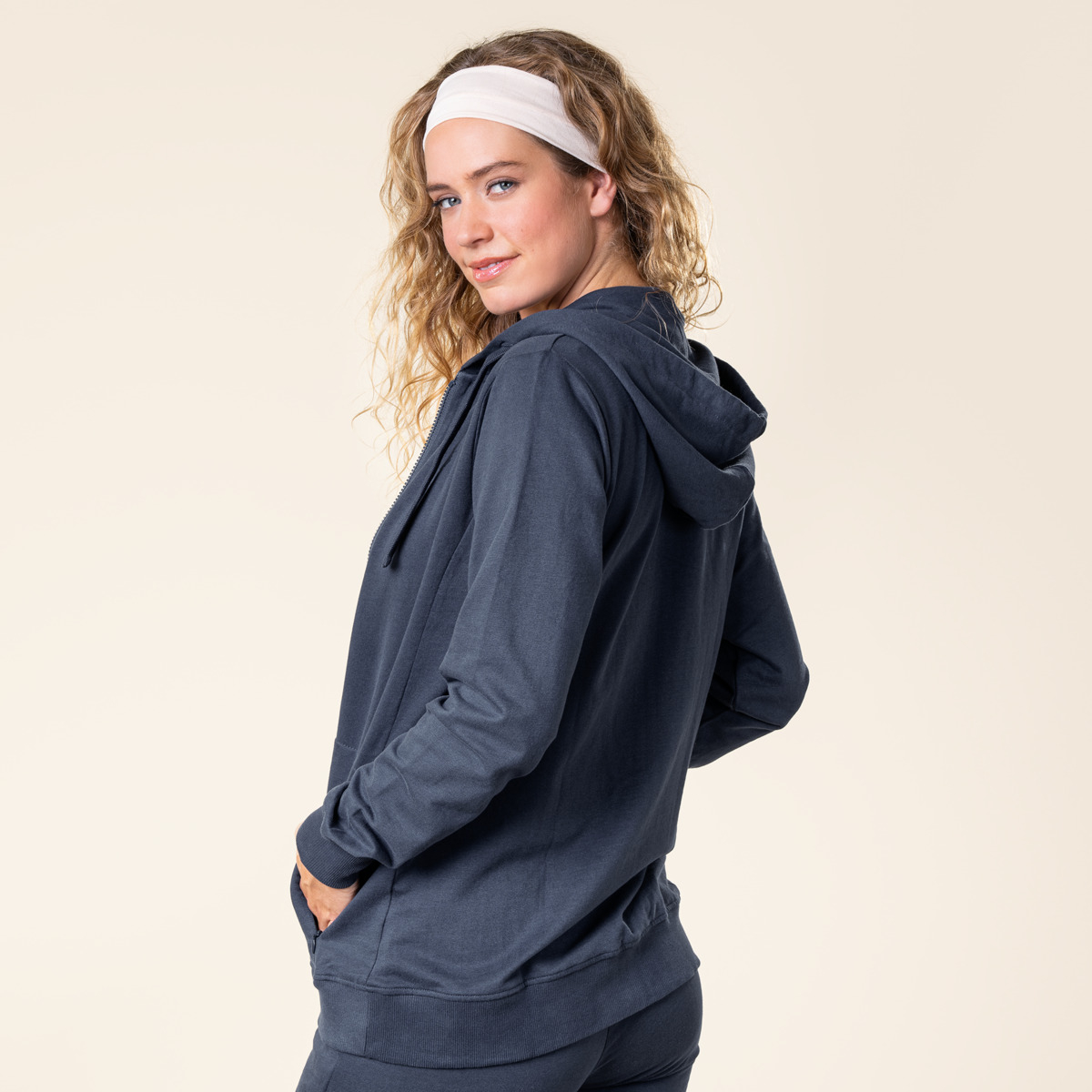 Ženski zgornji del trenirke iz 100% eko bombaža moder