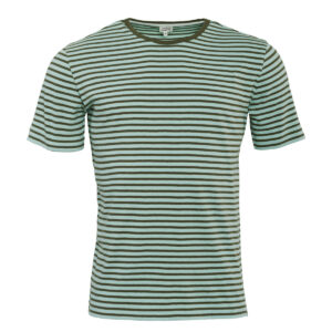 Moška majica KR eko bombaž, lan ZELENA črtasta M