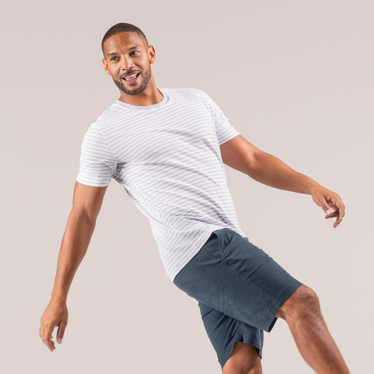 Moška majica KR eko bombaž, lan BELA črtasta L