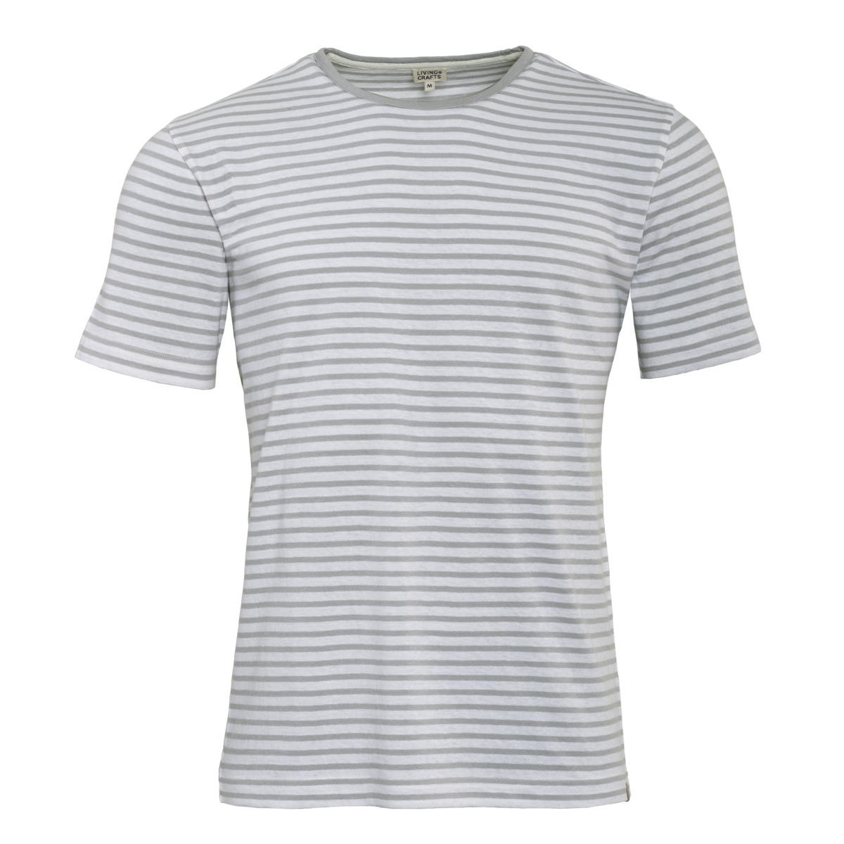 Moška majica KR eko bombaž, lan BELA črtasta L