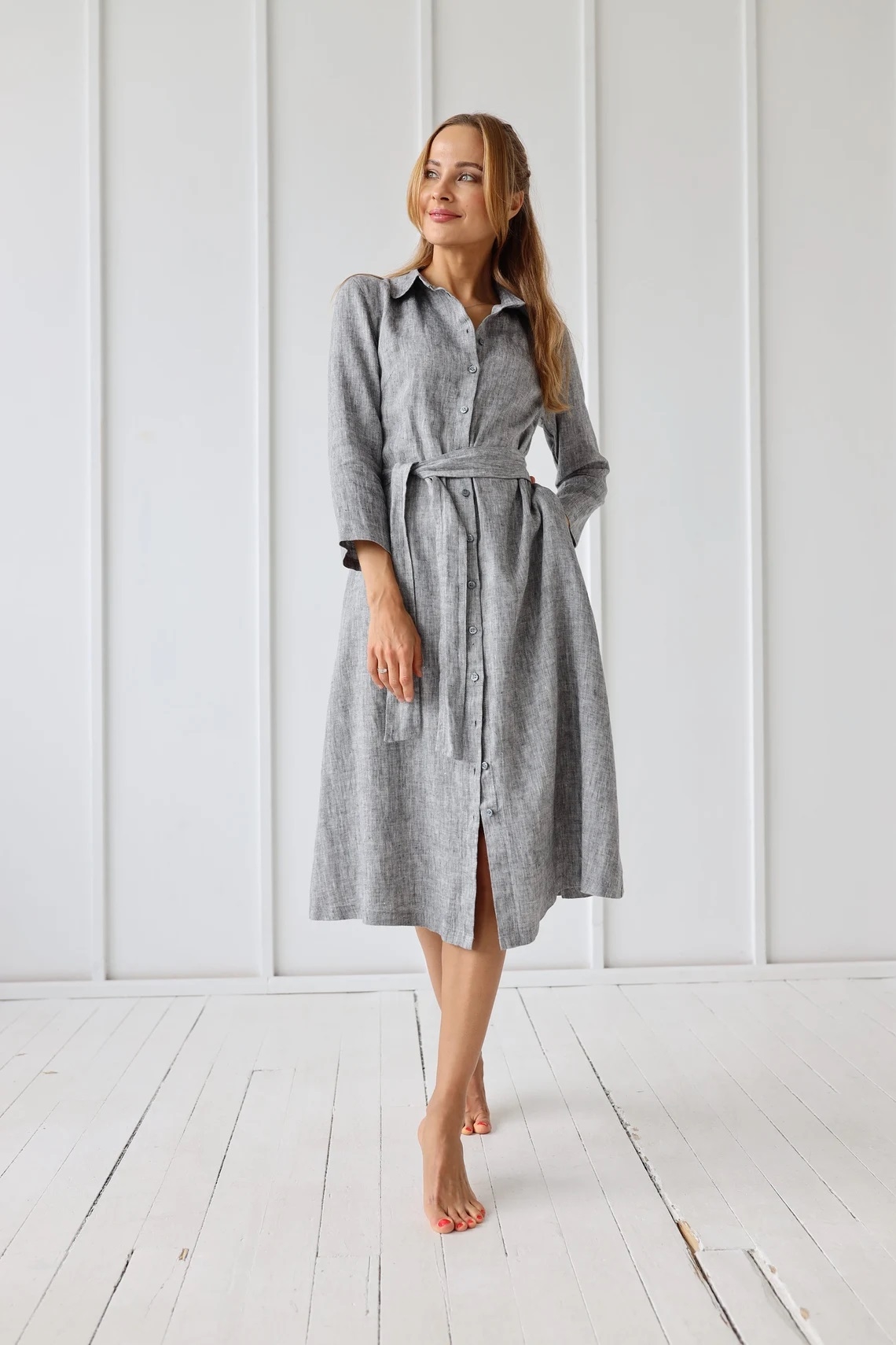 Obleka 1260, 100% lan, grey melange Obleka 1260, 100% lan, grey melange