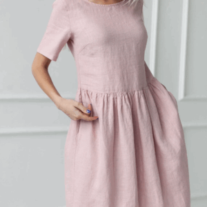 Obleka ženska 1228 100% lan, več barv in velikosti