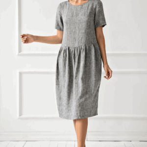 Obleka 1228, 100% lan, grey melange M Obleka 1228, 100% lan, grey melange M