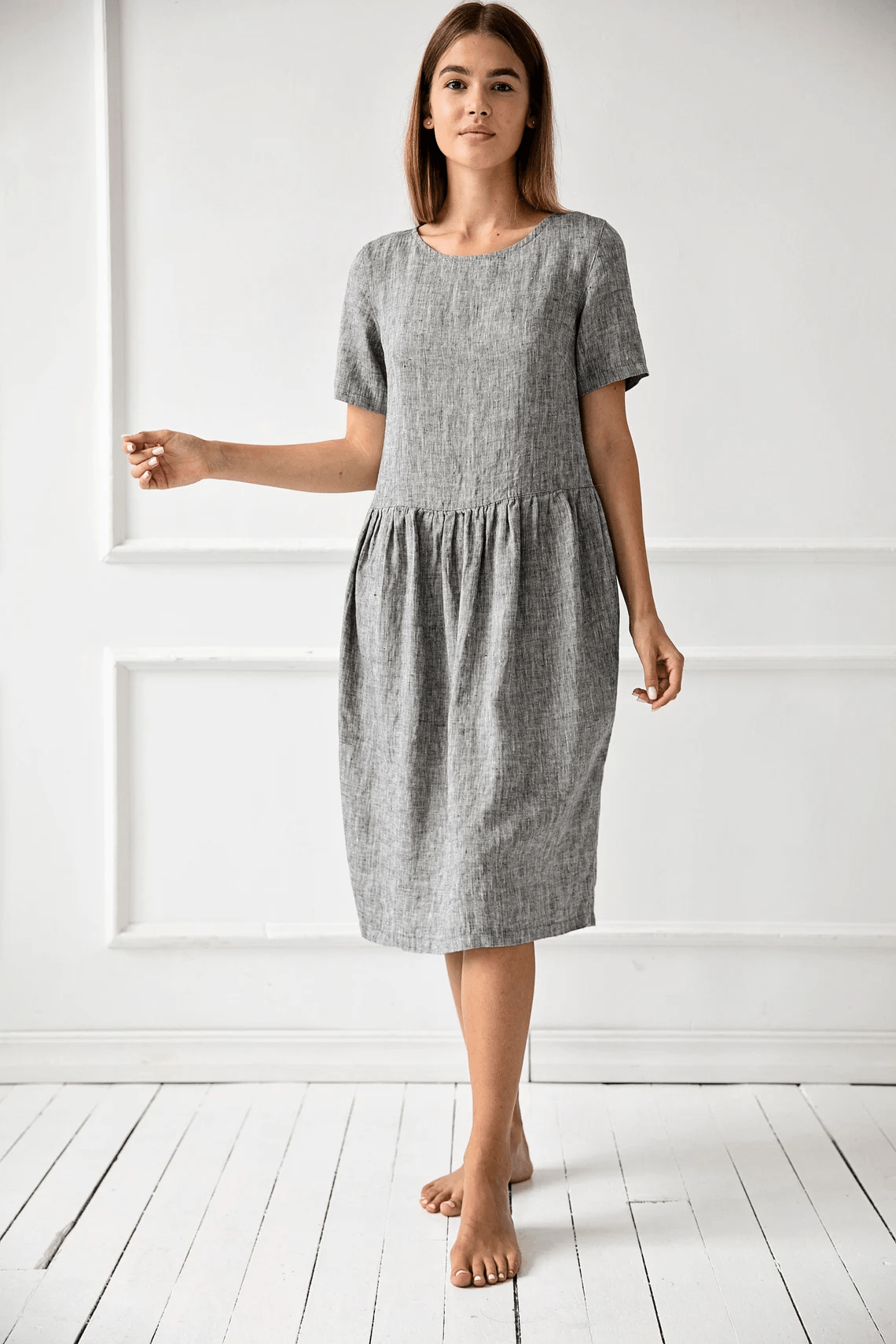 Obleka 1228, 100% lan, grey melange M Obleka 1228, 100% lan, grey melange M