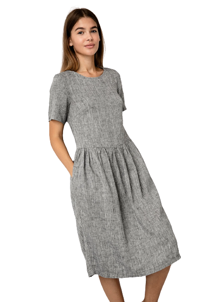 Obleka ženska 1228 100% lan, več barv in velikosti