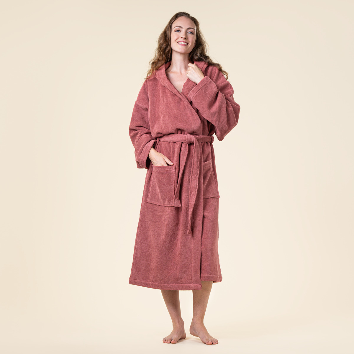 Kopalni plašč s kapuco iz 100% eko bombaža unisex roza