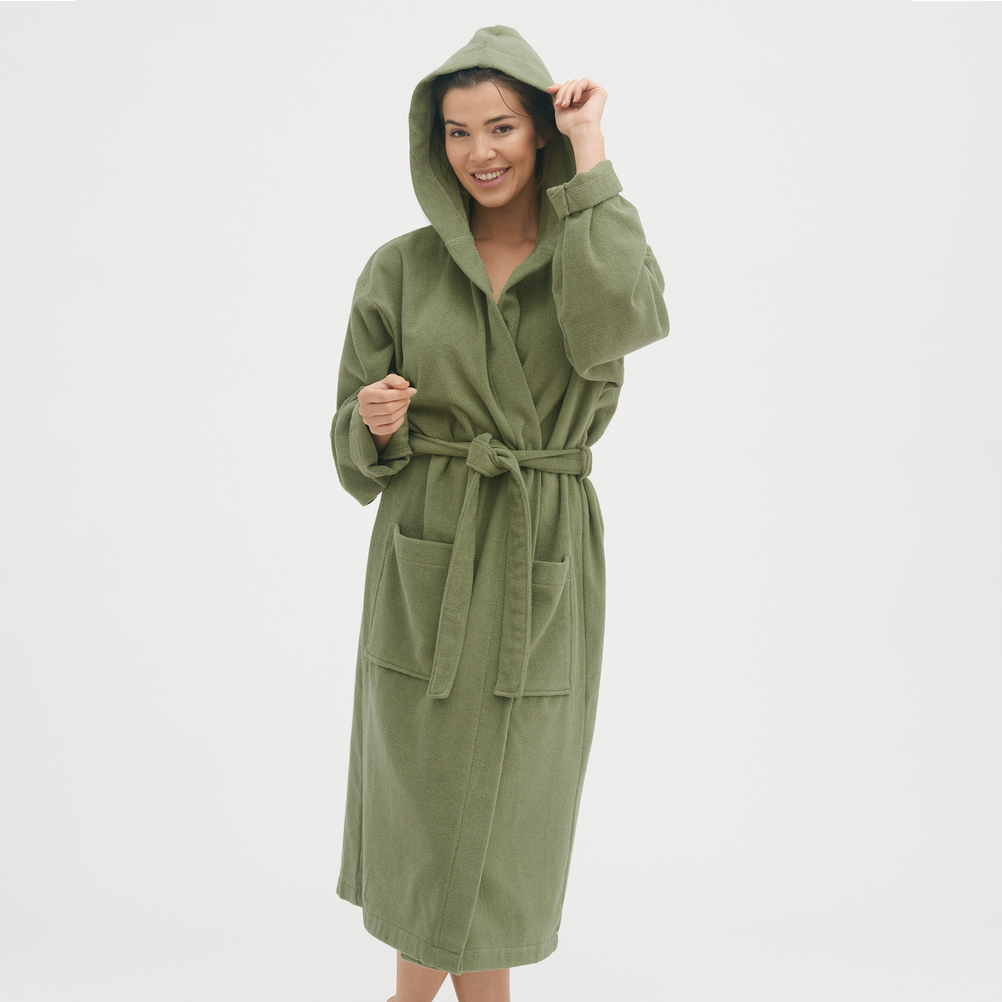 Kopalni plašč s kapuco iz 100% eko bombaža unisex zelen Kopalni plašč s kapuco iz 100% eko bombaža unisex zelen