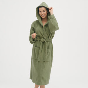 Kopalni plašč s kapuco iz 100% eko bombaža unisex zelen L/XL Kopalni plašč s kapuco iz 100% eko bombaža unisex zelen L/XL