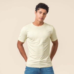 Moška majica KR eko bombaž, lan RUMENA črtasta M, L