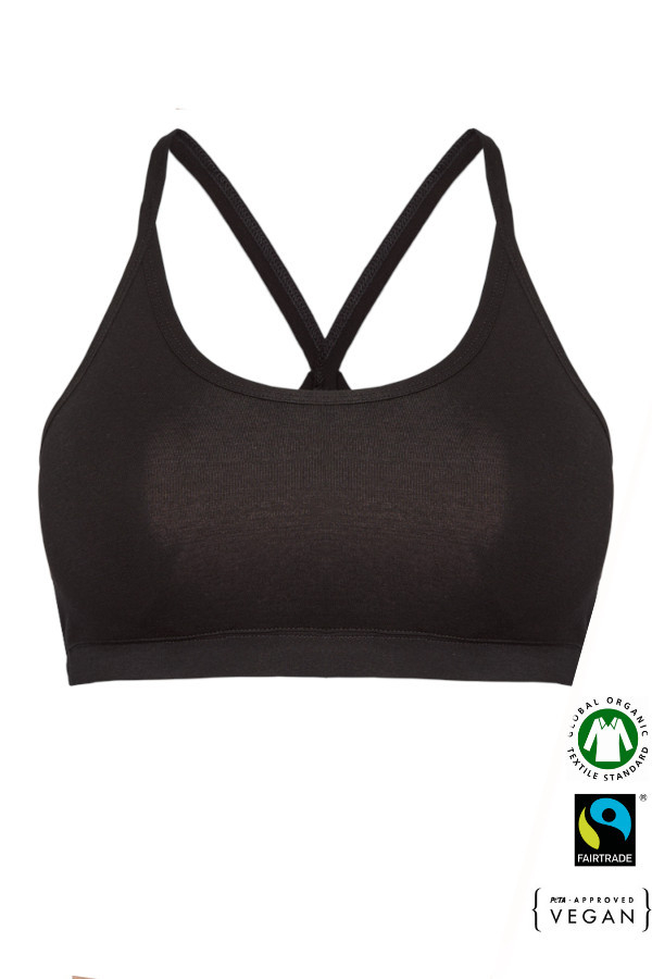 Eko Bombažni JogaTop Nedrček, brez žičke ČRN