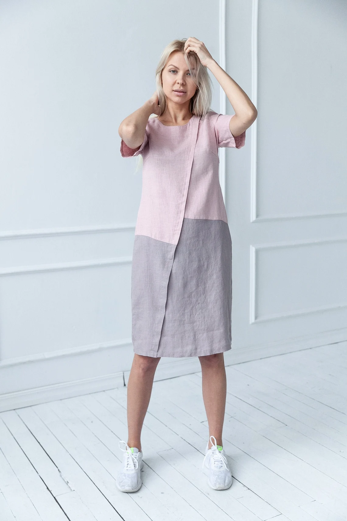 Obleka 1235 100% lan, PINK/LAVENDER S