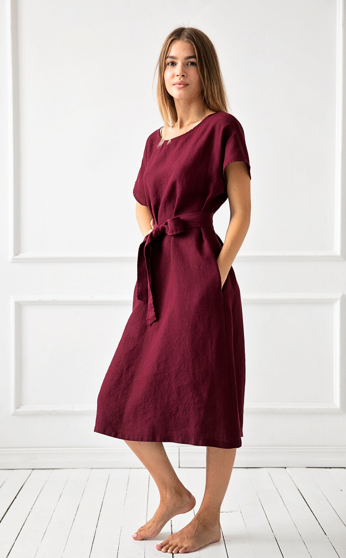 Obleka ženska 1271 100% lan, več barv in velikosti