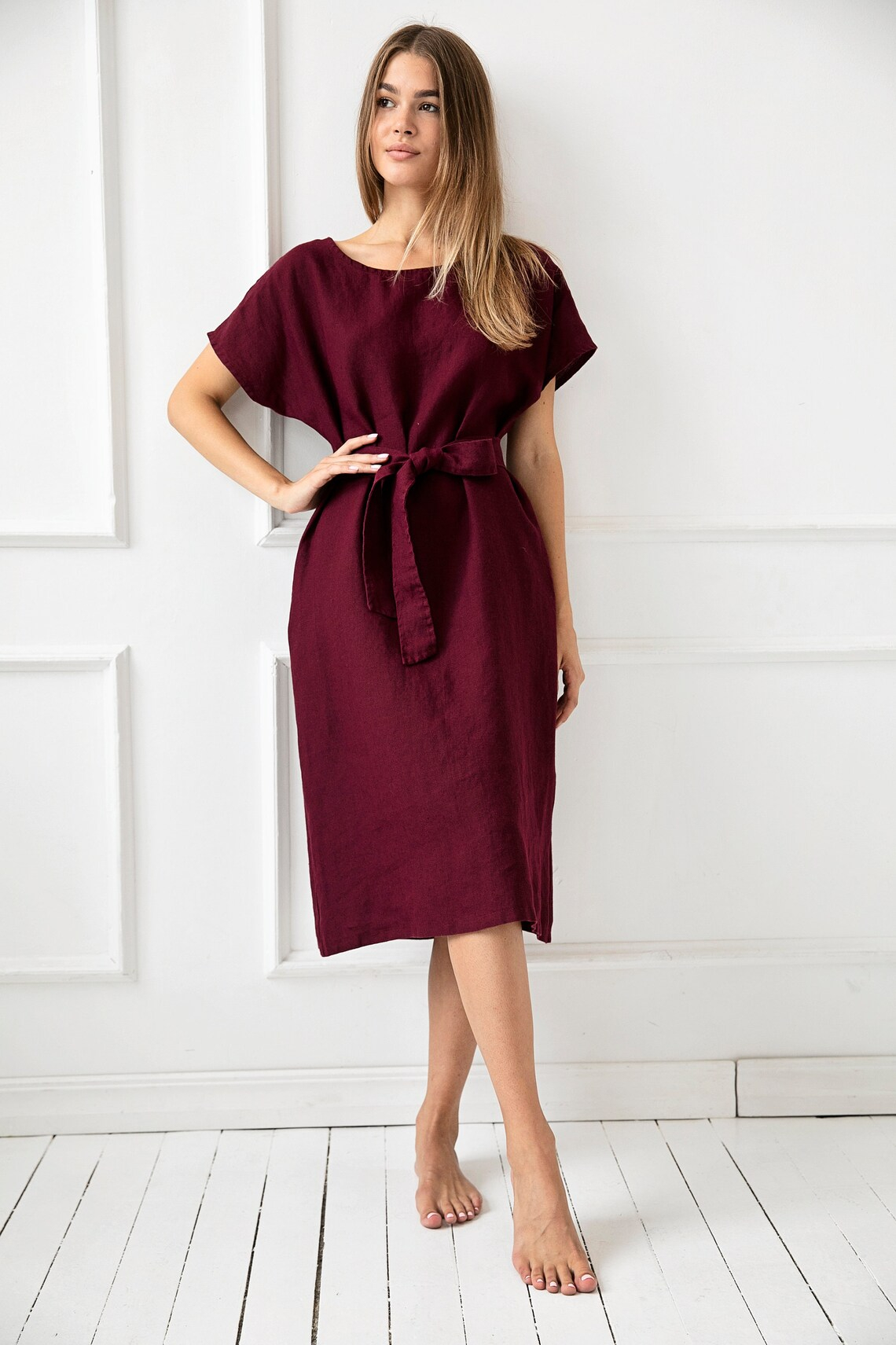 Obleka ženska 1271 100% lan, več barv in velikosti