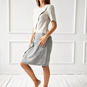 Obleka 1235 100% lan, BEIGE/GREY M