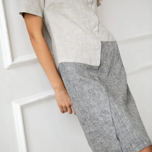 Obleka 1235 100% lan, BEIGE/GREY M